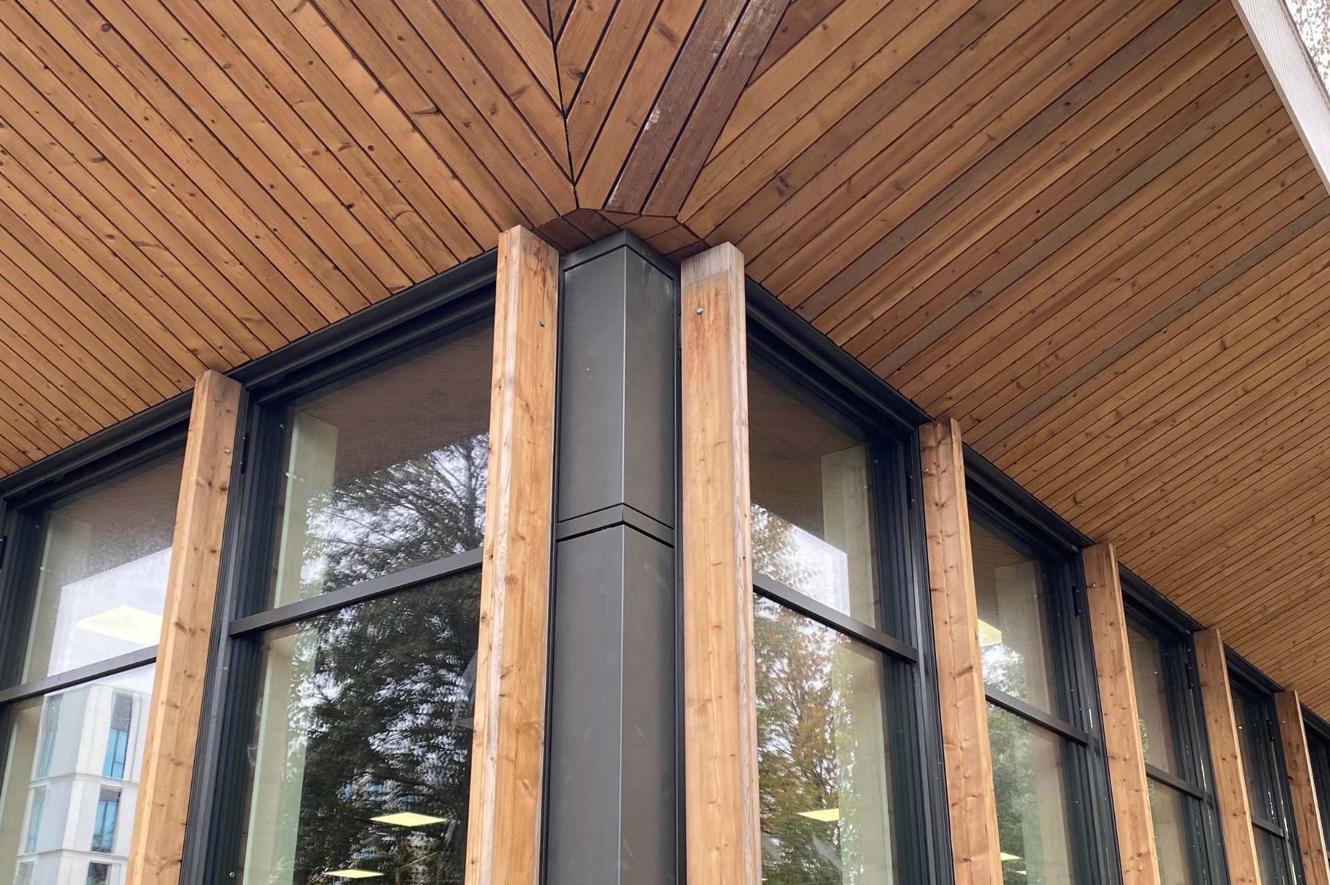 Aluminium vliesgevel met houten elementen - USC Leiden